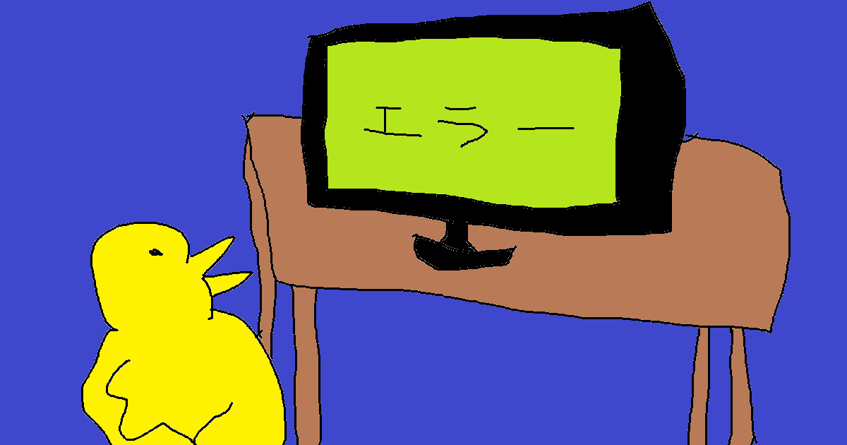 PCを見つめるヒヨコ